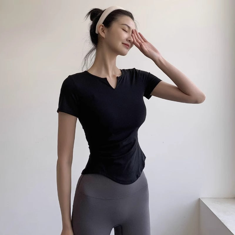 Summer fitness high-end short-sleeved top tight-fitting quick-drying training outdoor running sports Lulu yoga clothes women