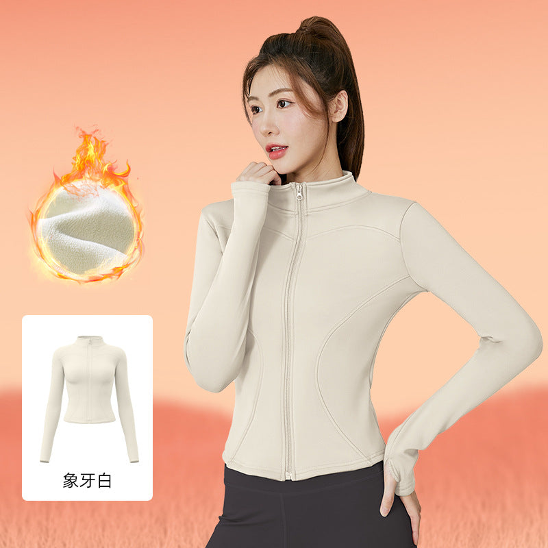 Juyitang winter long-sleeved velvet yoga jacket women's tight and thin fitness sports yoga top