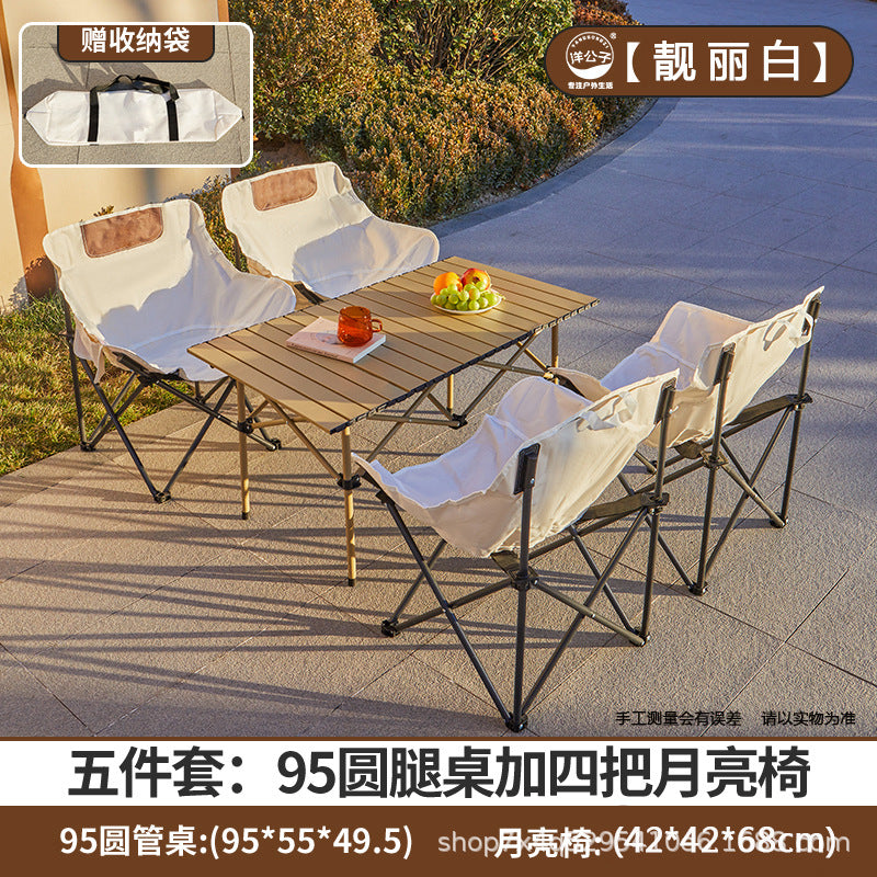 Young Master Yang Outdoor Camping Set Folding Table and Chair Combination Moon Chair Egg Roll Table One Piece Hair Factory Camping