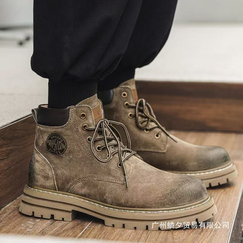 Couple Martin Boots Rhubarb Boots Winter Fleece Retro Medium Help Tooling Boots Thick-soled Mountaineering Boots