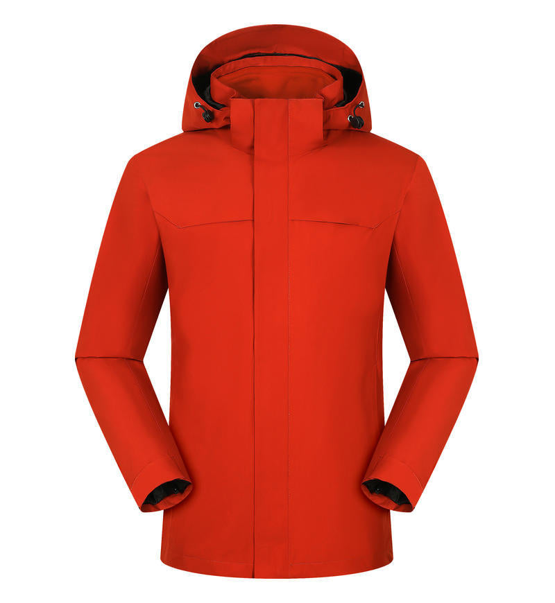 Waterproof windbreaker jacket men's hooded hard shell sports jacket national standard tooling outdoor three-in-one jacket customization