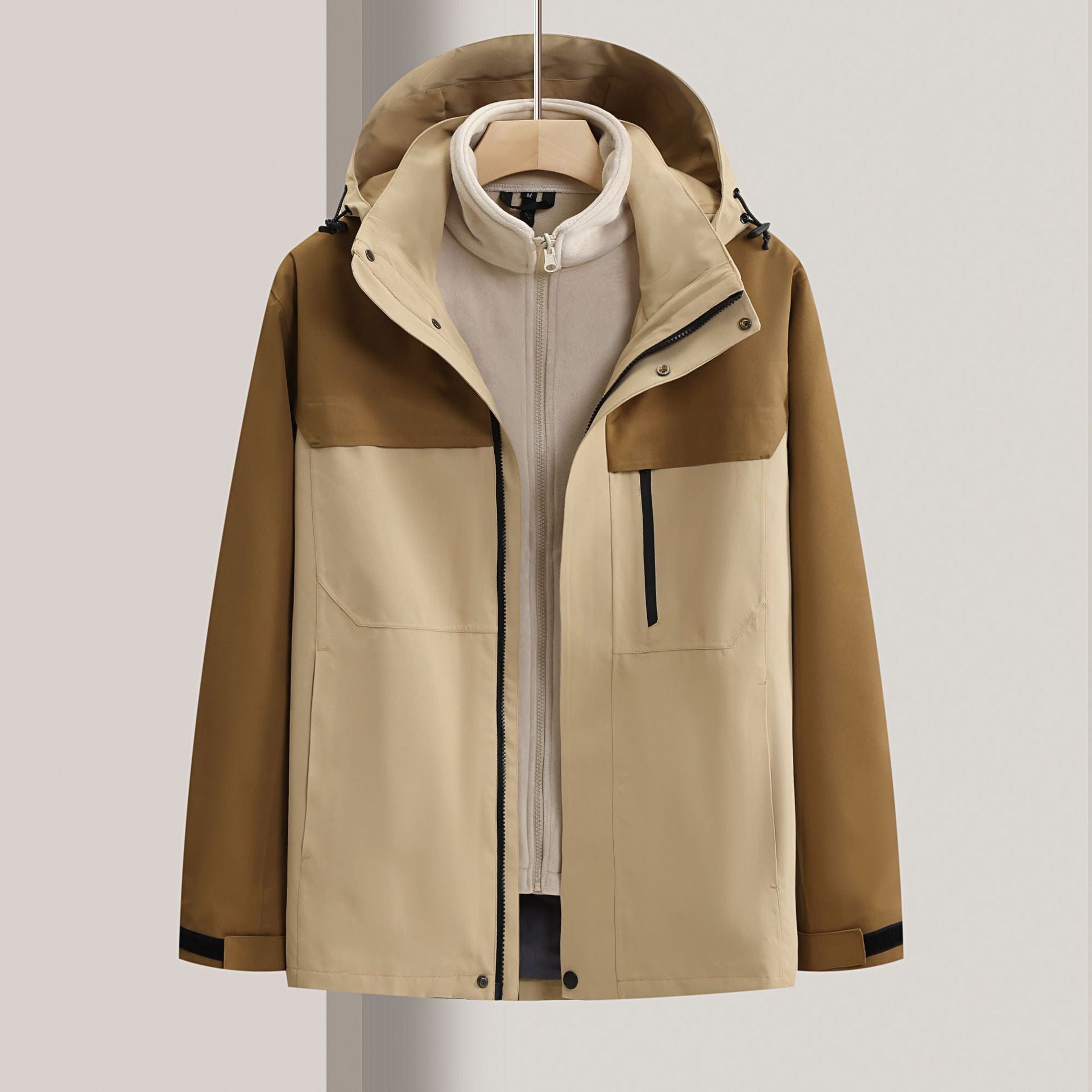 Waterproof windbreaker jacket men's hooded hard shell sports jacket national standard tooling outdoor three-in-one jacket customization