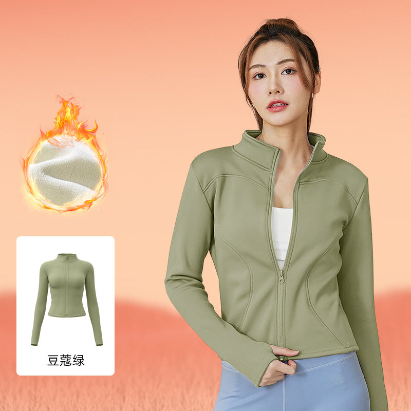 Juyitang winter long-sleeved velvet yoga jacket women's tight and thin fitness sports yoga top