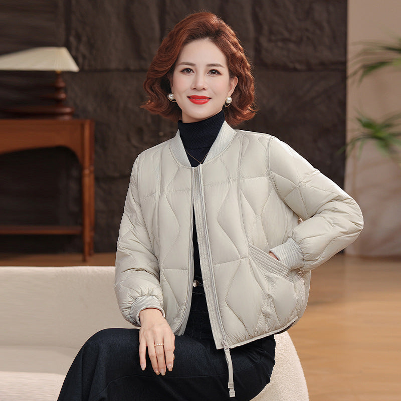 Middle-aged mother short light down jacket small jacket baseball jacket middle-aged women autumn and winter versatile padded jacket