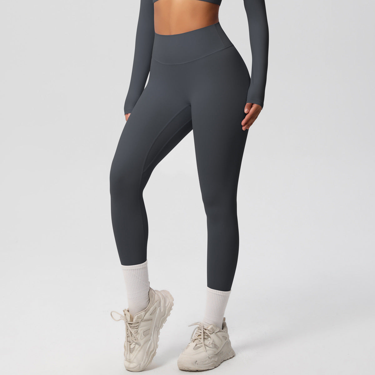 Cross-border European and American yoga pants solid color long-sleeved skin-friendly and breathable back sports short-sleeved slim and thin fitness pants set