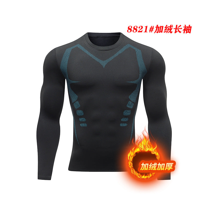 Warm men's suit tight-fitting velvet warm long johns outdoor running sports quick-drying fitness clothes autumn and winter