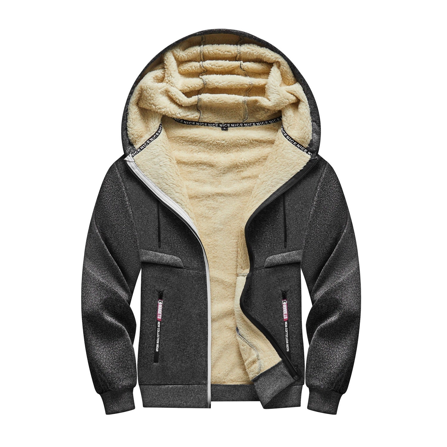 OOTD cross-border European size men's outdoor leisure sports hooded jacket zipper cardigan pocket fleece thermal sweater