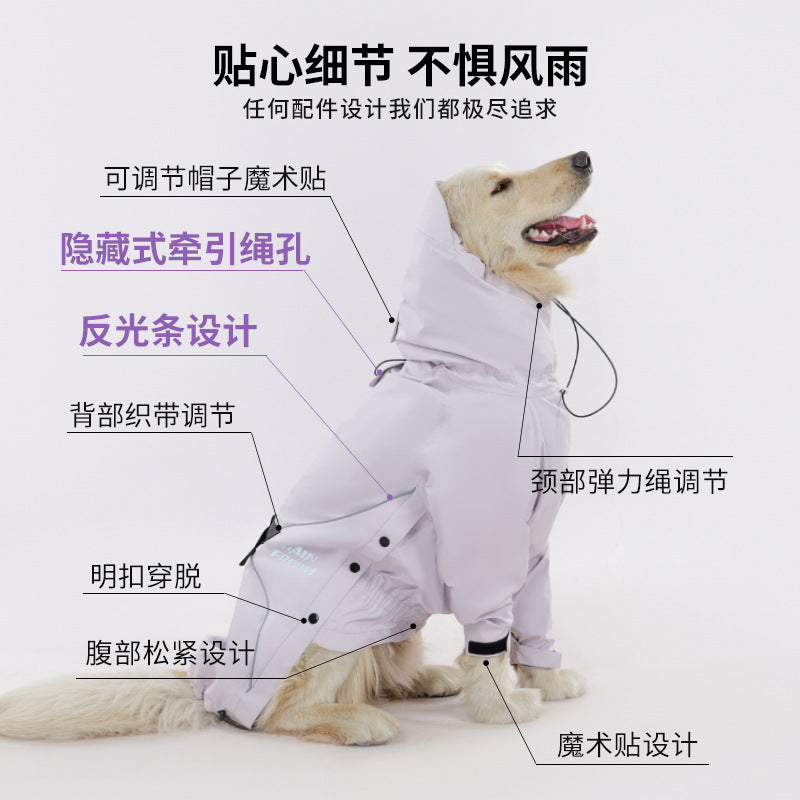 Dog clothes, raincoats, large outdoor waterproof jackets, breathable golden hair, side pasture traction rope, new cross-border