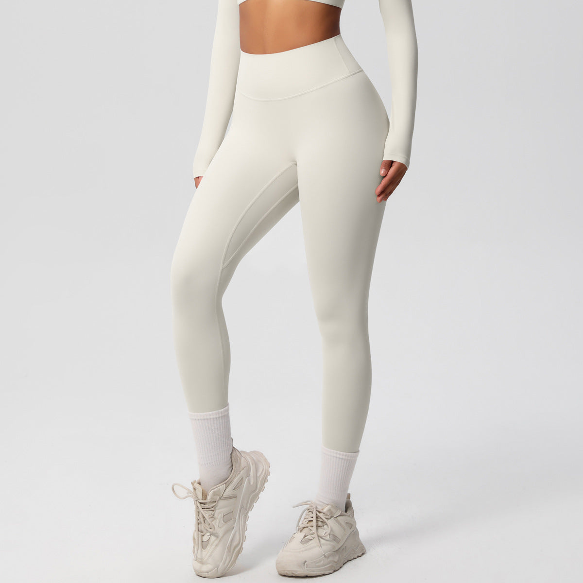 Cross-border European and American yoga pants solid color long-sleeved skin-friendly and breathable back sports short-sleeved slim and thin fitness pants set