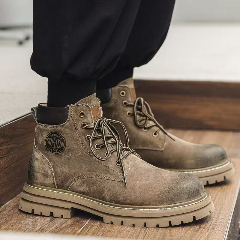 Couple Martin Boots Rhubarb Boots Winter Fleece Retro Medium Help Tooling Boots Thick-soled Mountaineering Boots