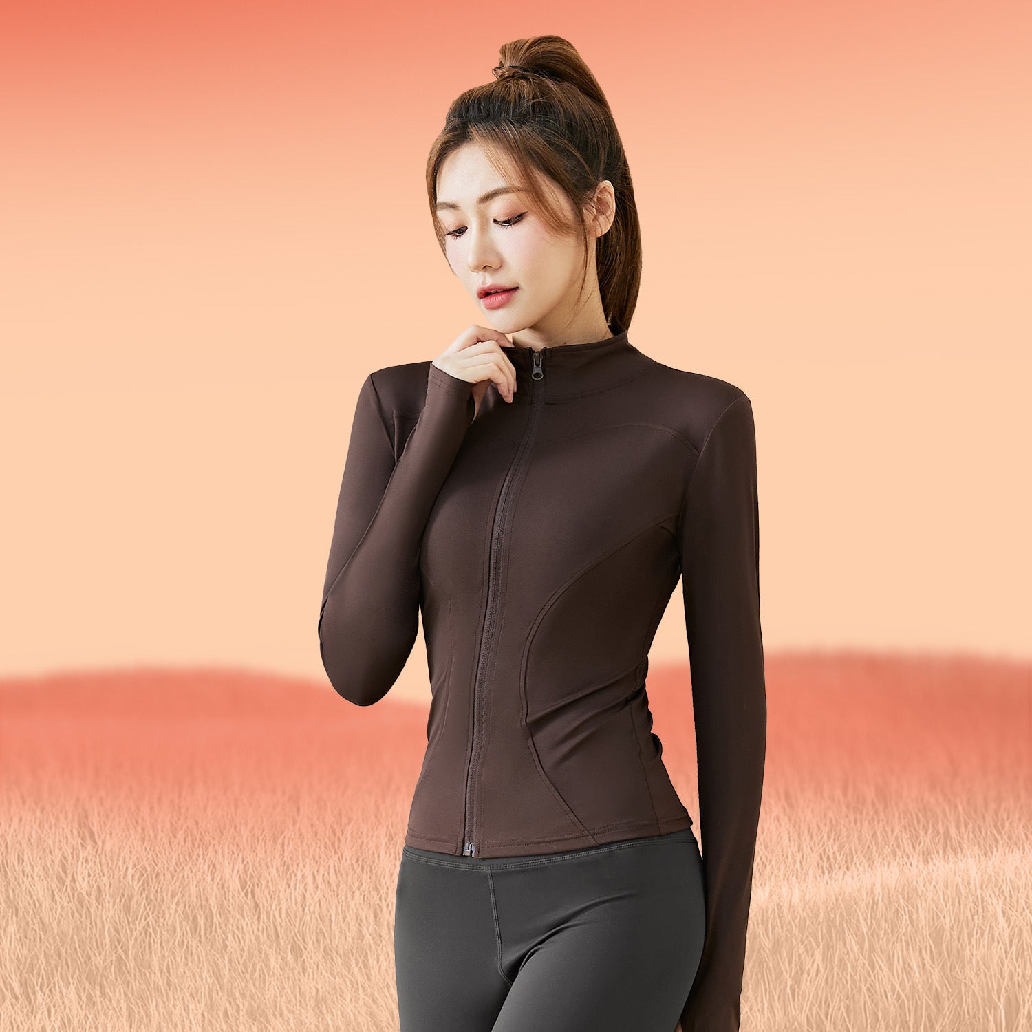 Juyitang winter long-sleeved velvet yoga jacket women's tight and thin fitness sports yoga top