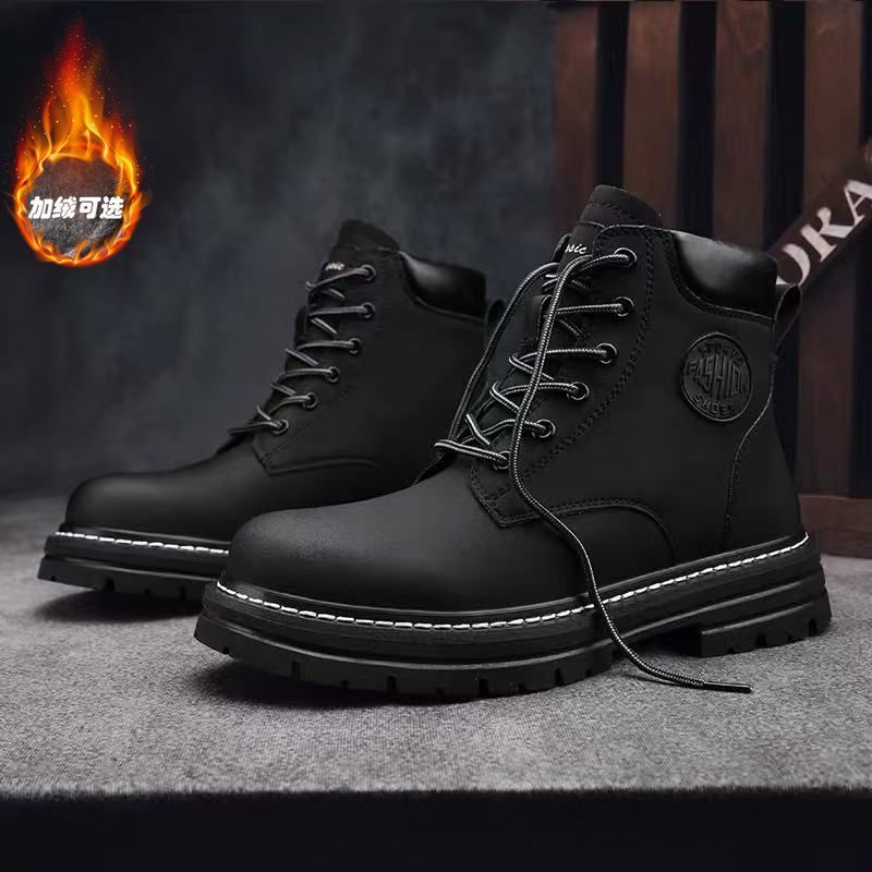 Couple Martin Boots Rhubarb Boots Winter Fleece Retro Medium Help Tooling Boots Thick-soled Mountaineering Boots