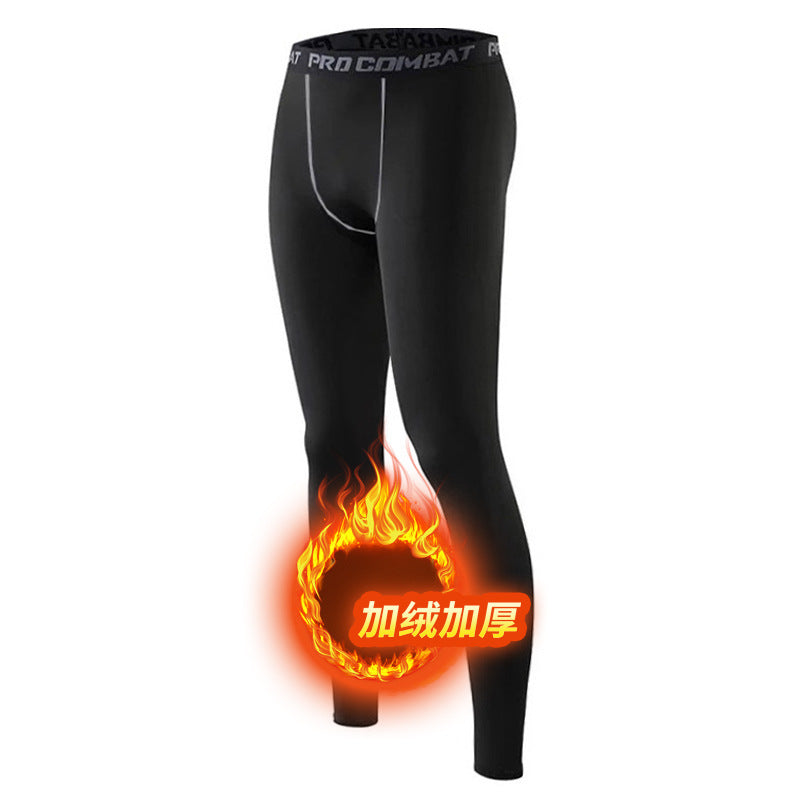 Autumn and winter velvet warm sports leggings men's basketball running training outdoor leggings high elastic quick drying fitness pants