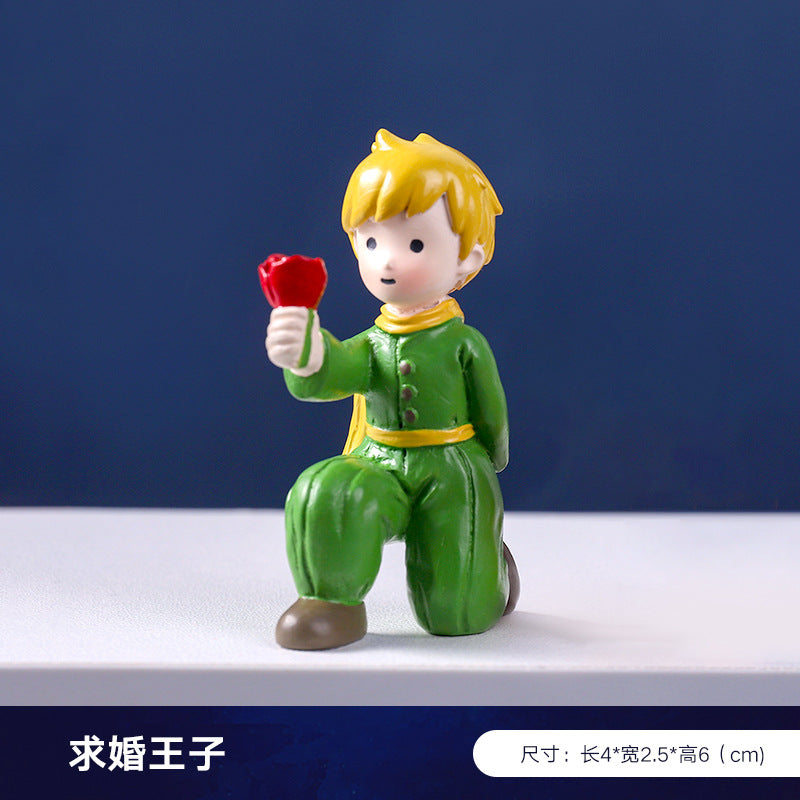 Creative and cute handmade ornaments Car desktop Home decoration Resin handicrafts Prince take flower small ornaments