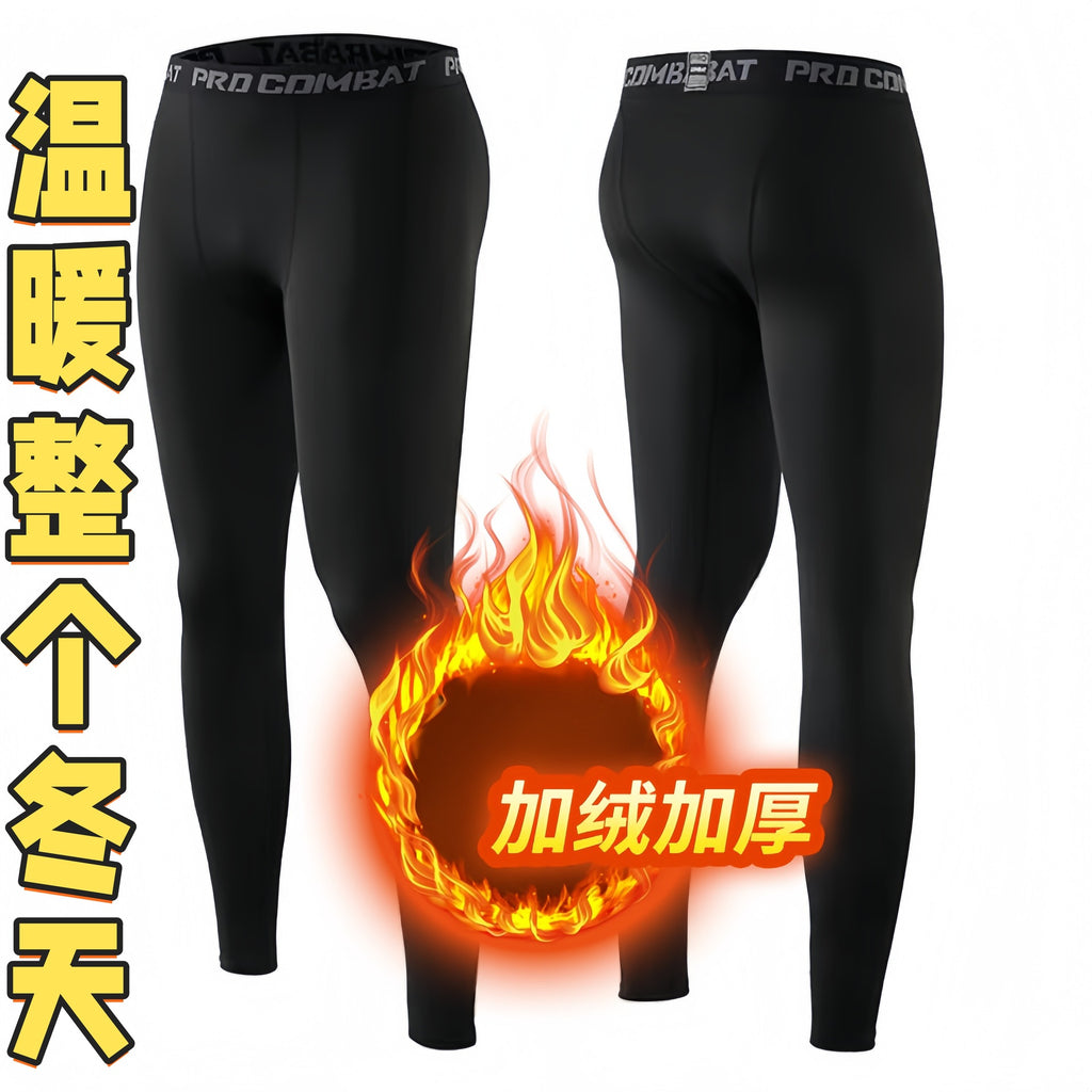 Autumn and winter velvet warm sports leggings men's basketball running training outdoor leggings high elastic quick drying fitness pants