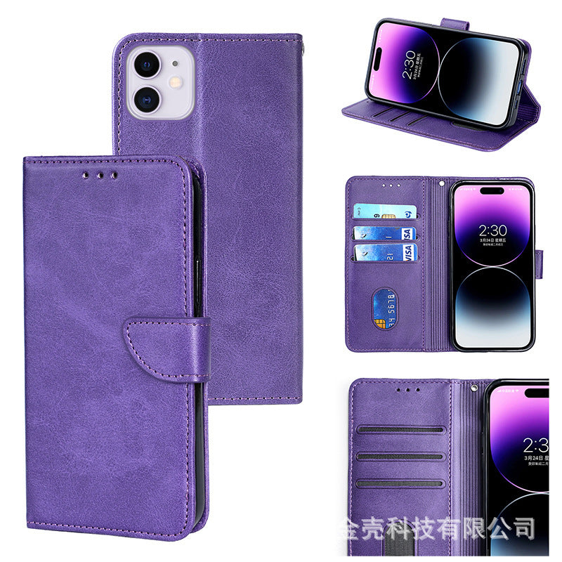 Applicable to iPhone15 card leather case 15promax calf pattern cover card mobile phone leather case