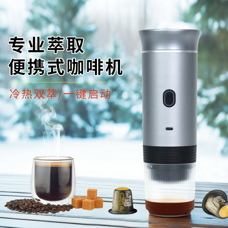 Cross-border heated small coffee machine, espresso portable coffee machine, coffee powder size capsule three-in-one