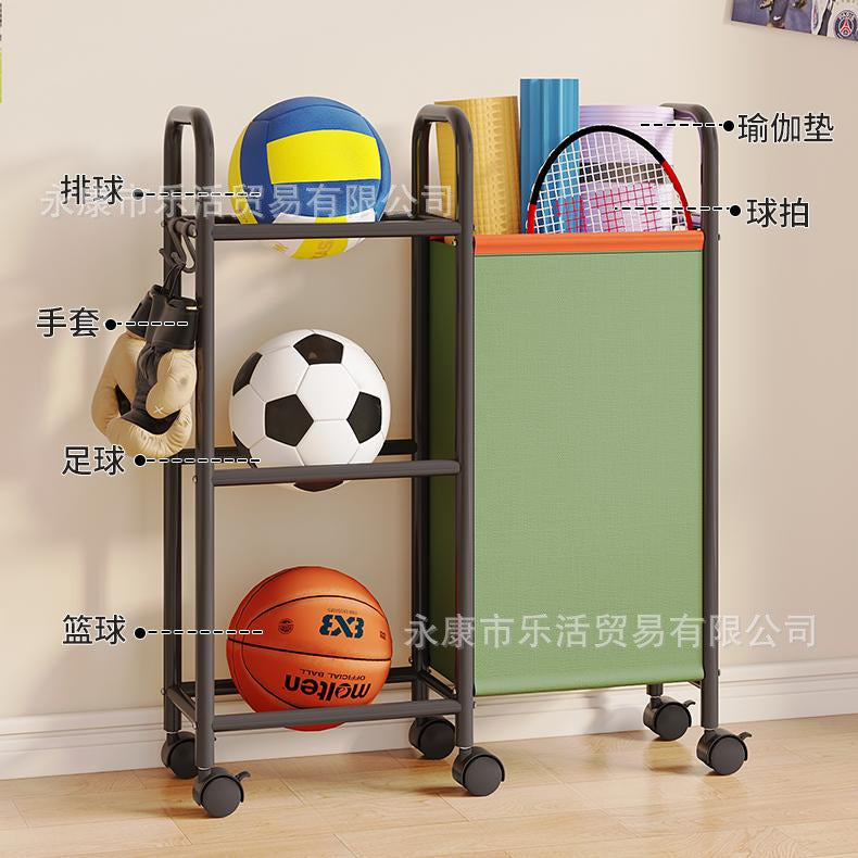 Ball storage basket household trolley badminton yoga mat crack storage rack fitness sports equipment rack