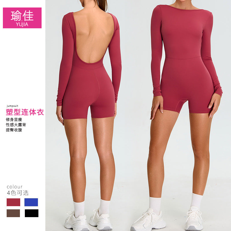 Cross-border new outdoor sports onesie women's sexy back long-sleeved onesie dance tight quick-drying yoga clothes