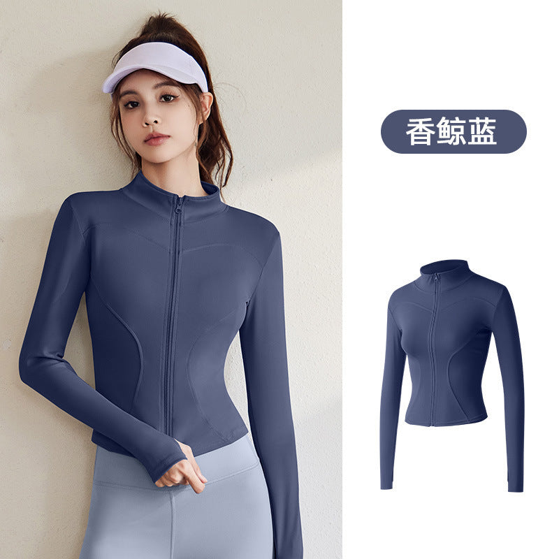 Juyitang Spring and Autumn Sports Jacket Women's Long Sleeve Tights Running Fitness Yoga Clothing Top Jacket