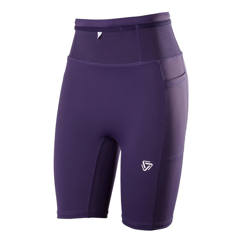 Men's and women's same full-circumference pocket drawstring compression five-point pants sports fitness pants outdoor running marathon three-point pants