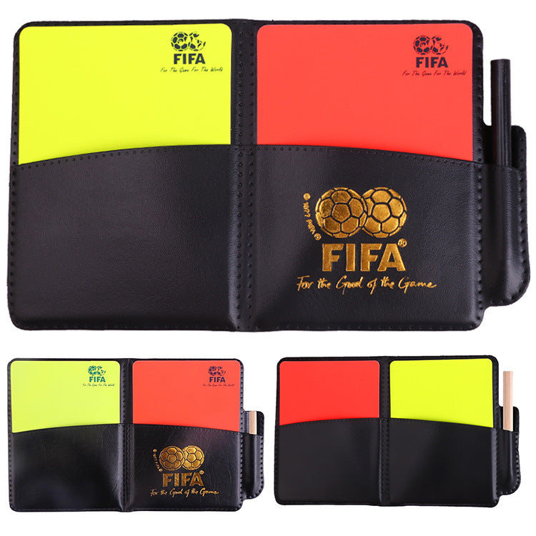 Football red and yellow card referee card set, football match referee supplies, red card and yellow card record book, free leather case and pen.