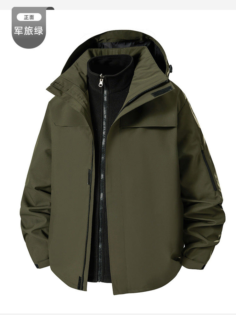 Support printing logo three-in-one jacket for men and women, outdoor windproof and warm travel jacket tooling in winter