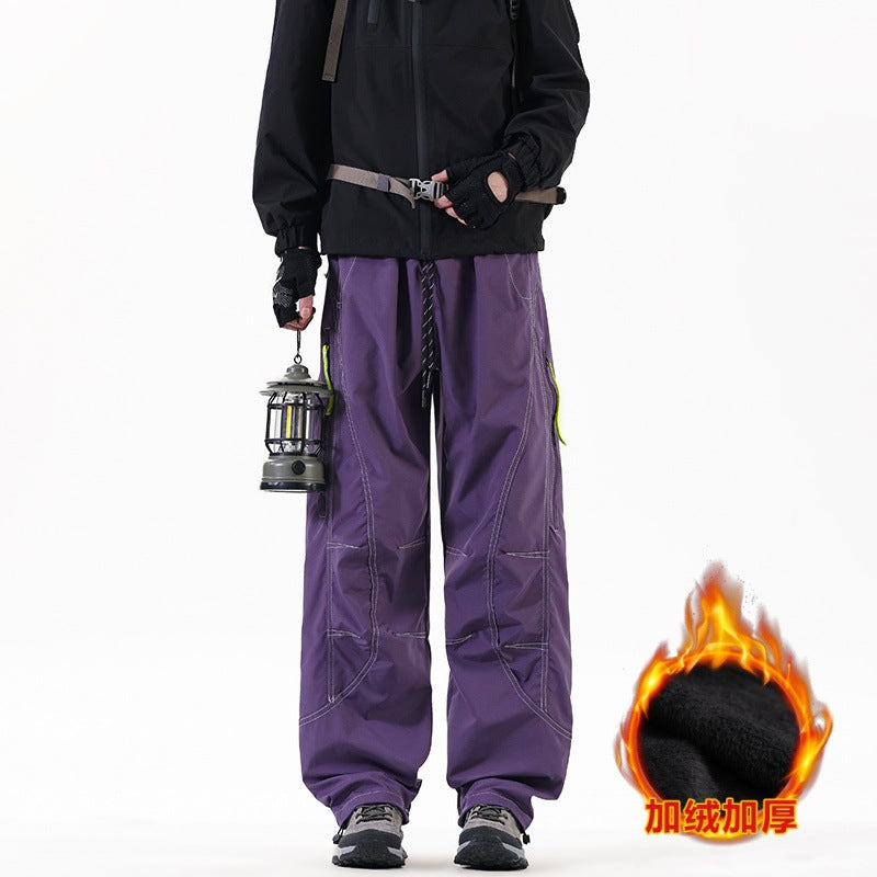 Three-proof outdoor shock pants quick-drying sports American overalls velvet thermal casual pants men's and women's camping hiking pants