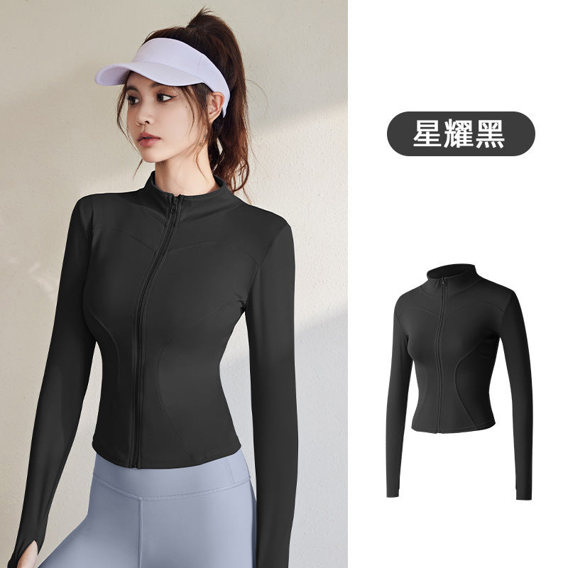 Juyitang Spring and Autumn Sports Jacket Women's Long Sleeve Tights Running Fitness Yoga Clothing Top Jacket