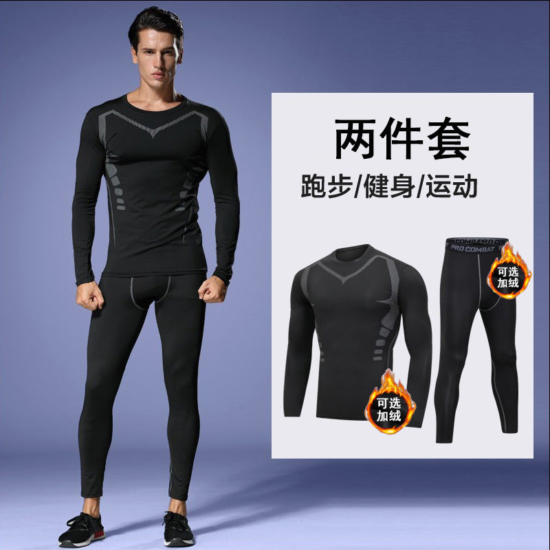 Home fitness clothes men's autumn and winter velvet warm suit tights running quick-drying clothes long sleeves sports outdoor