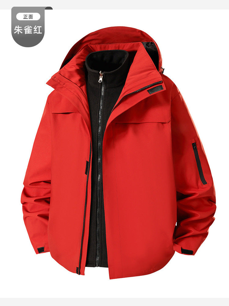 Support printing logo three-in-one jacket for men and women, outdoor windproof and warm travel jacket tooling in winter