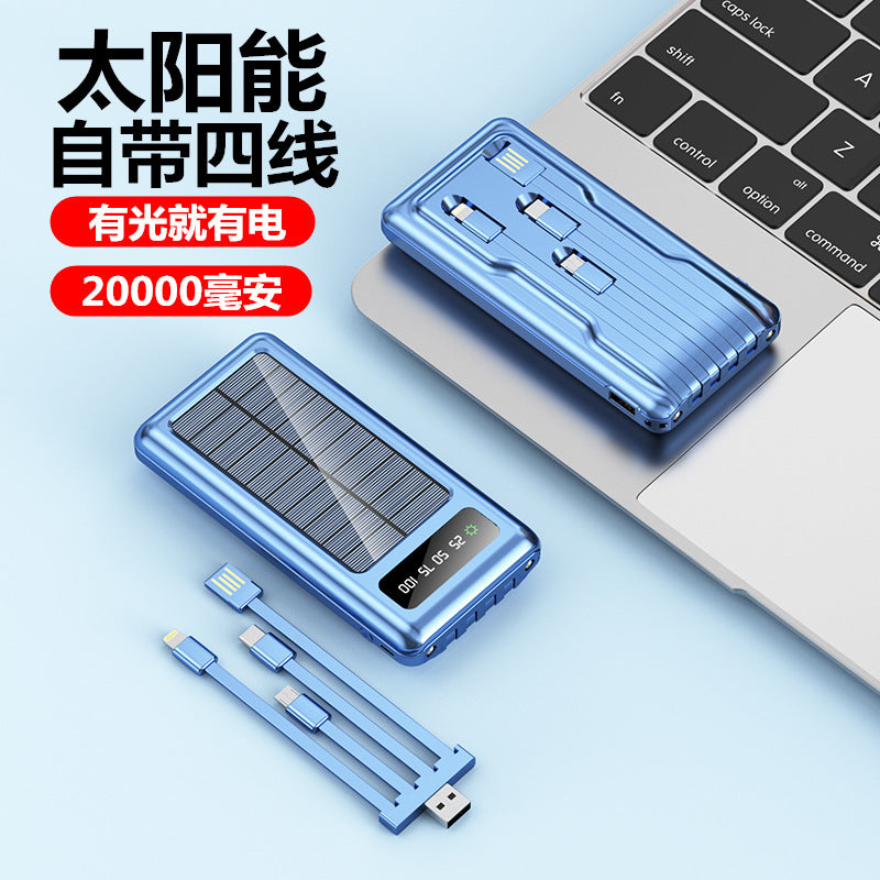 Cross-border, new outdoor solar energy with its own cable, mobile phone universal power bank 20000mAh portable mobile power supply