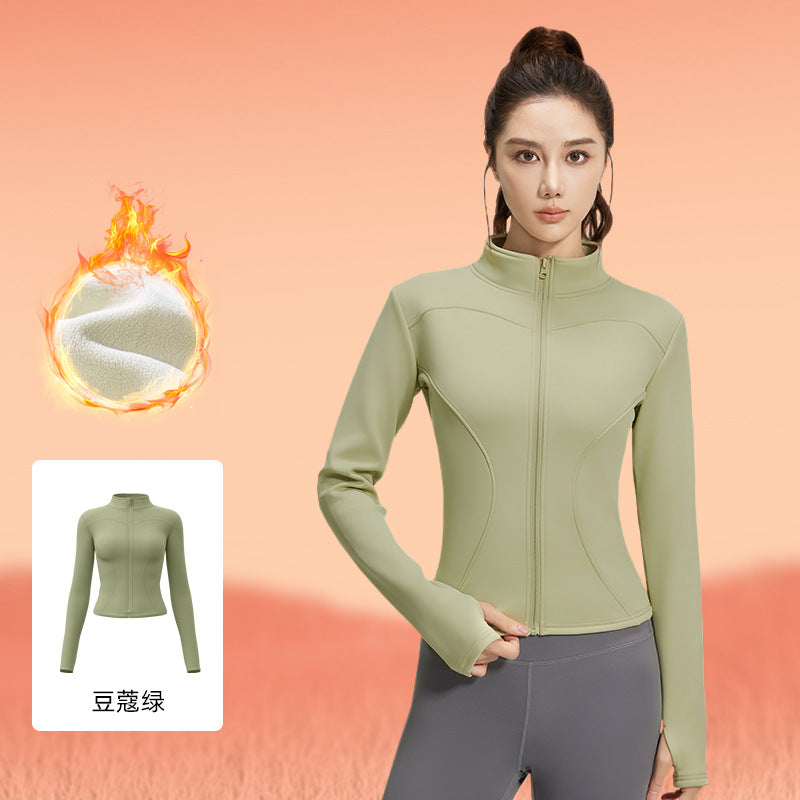Juyitang autumn and winter thickened and velvet yoga clothes tight and thin long-sleeved running sports fitness jacket women