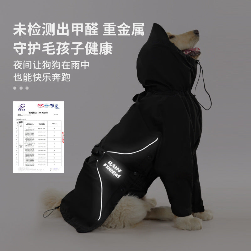 Dog clothes, raincoats, large outdoor waterproof jackets, breathable golden hair, side pasture traction rope, new cross-border