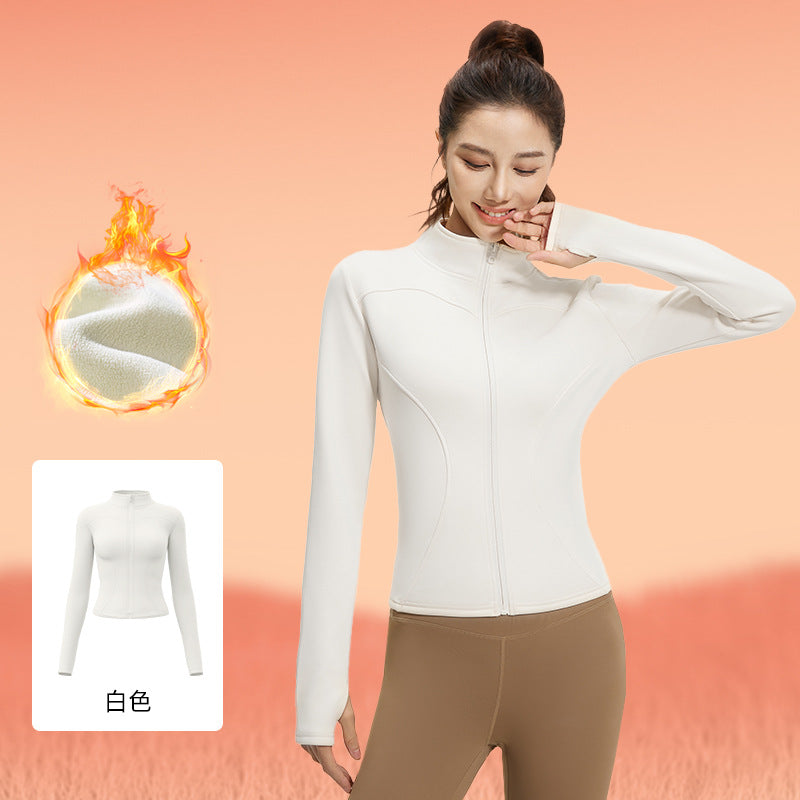 Juyitang autumn and winter thickened and velvet yoga clothes tight and thin long-sleeved running sports fitness jacket women