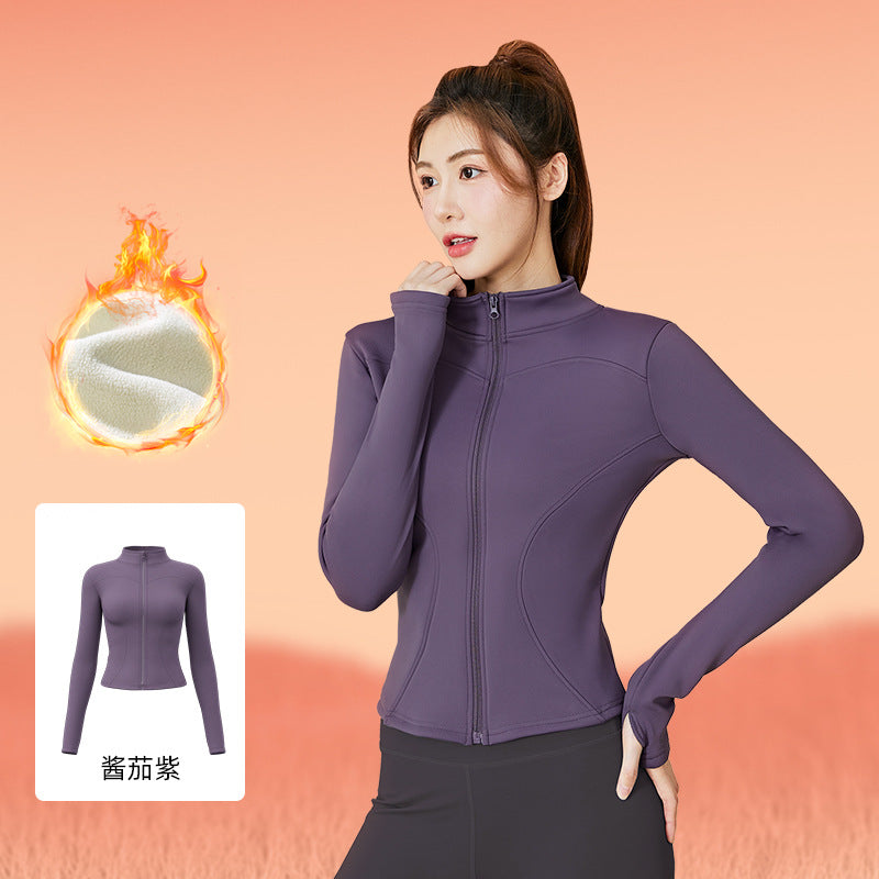 Juyitang winter long-sleeved velvet yoga jacket women's tight and thin fitness sports yoga top