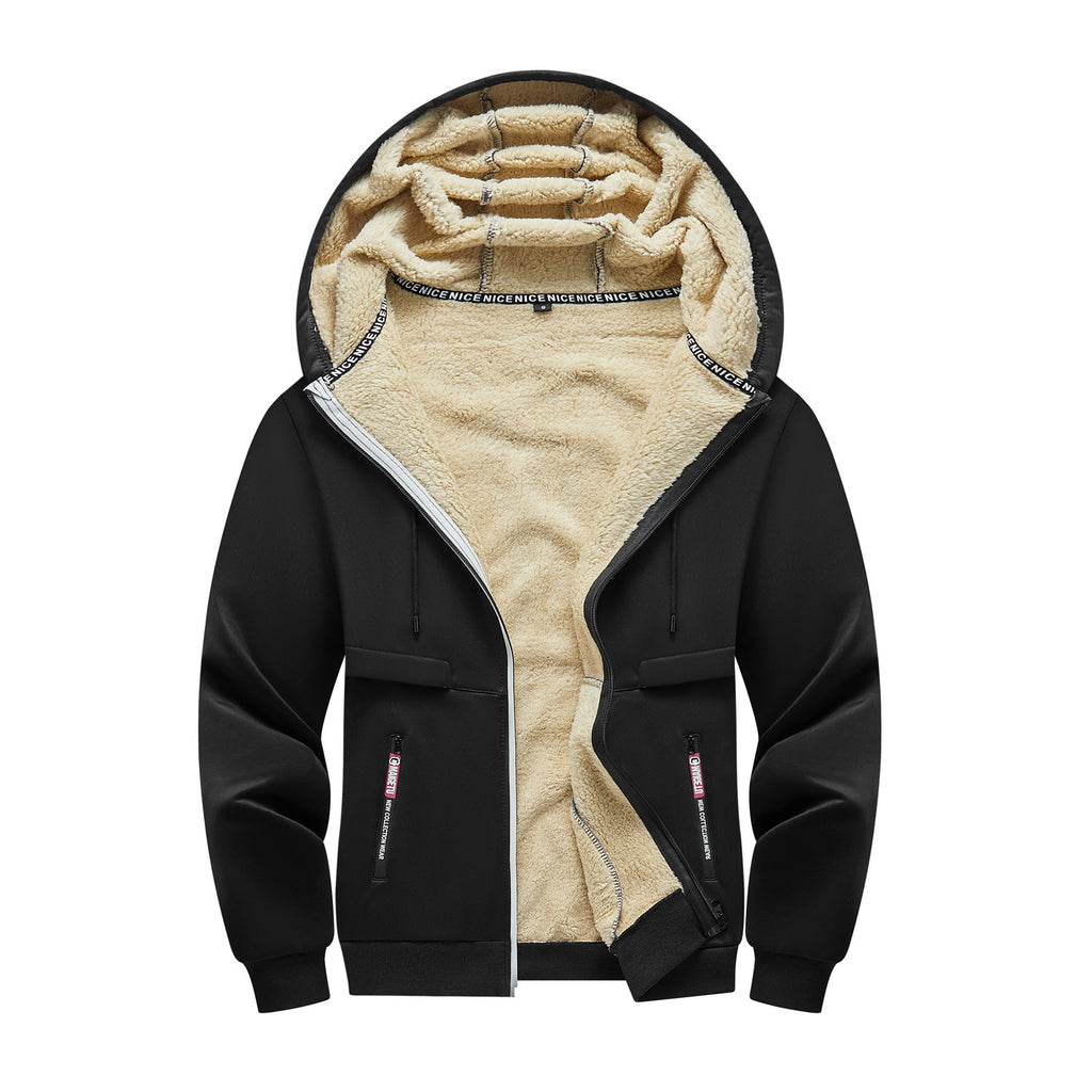 OOTD cross-border European size men's outdoor leisure sports hooded jacket zipper cardigan pocket fleece thermal sweater