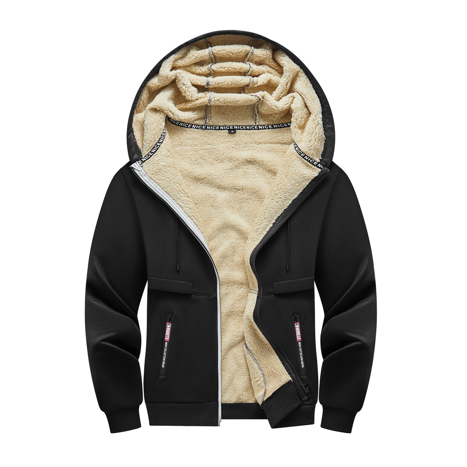 OOTD cross-border European size men's outdoor leisure sports hooded jacket zipper cardigan pocket fleece thermal sweater