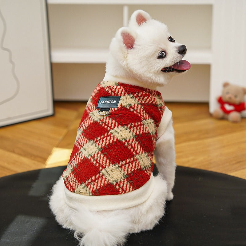 Cat and dog clothes Cat and dog small dog Bigbear teddy autumn and winter warm rainbow striped fleece vest traction can be wholesale