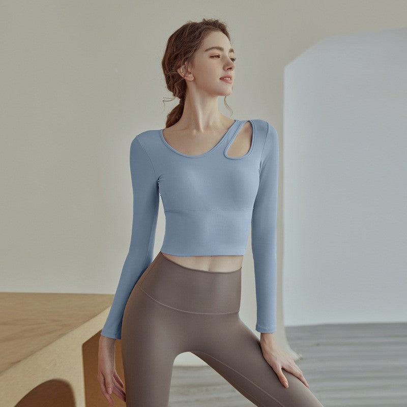 Gym Pilates training yoga T-shirt with chest pad women's autumn running top quick-drying sportswear long sleeves