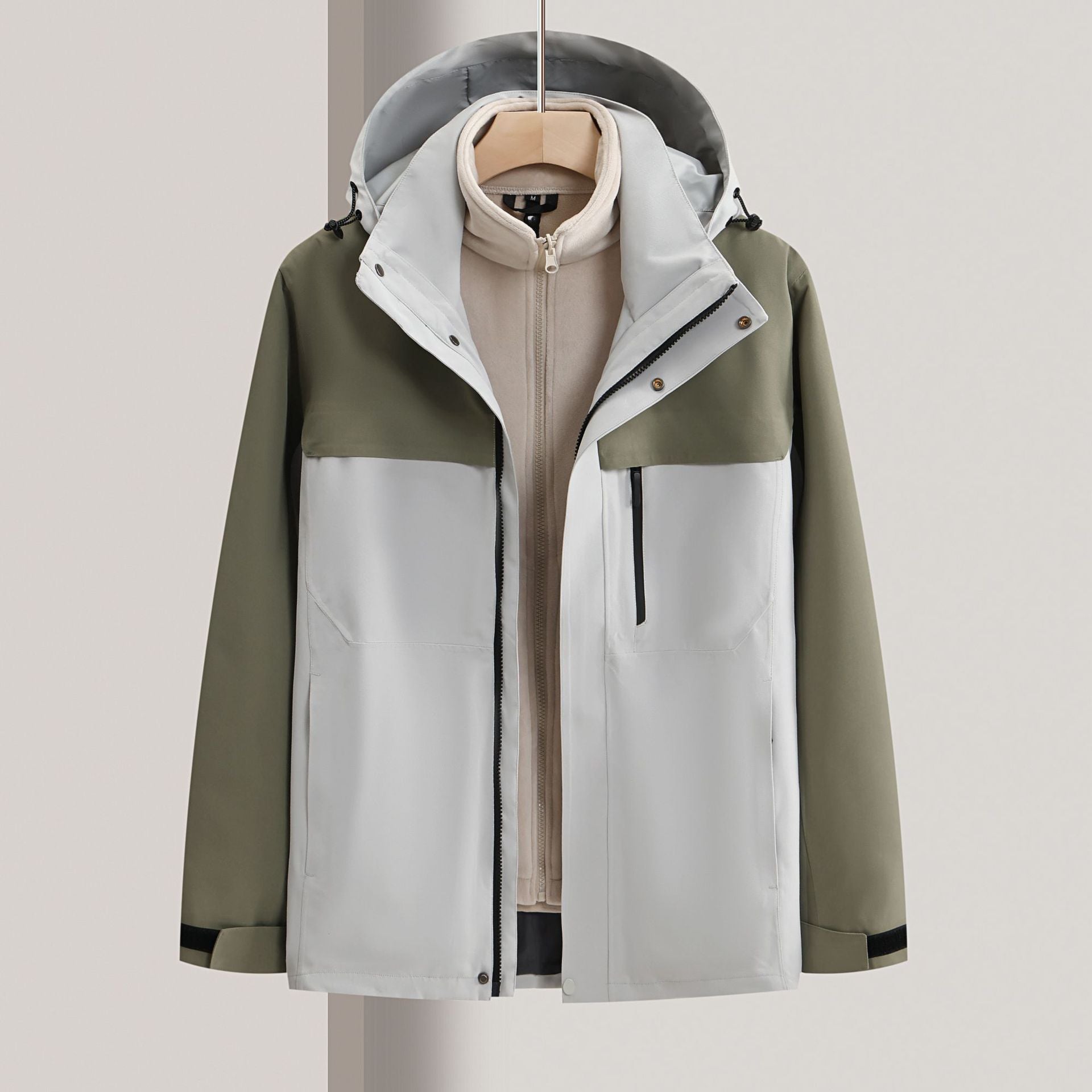 Waterproof windbreaker jacket men's hooded hard shell sports jacket national standard tooling outdoor three-in-one jacket customization