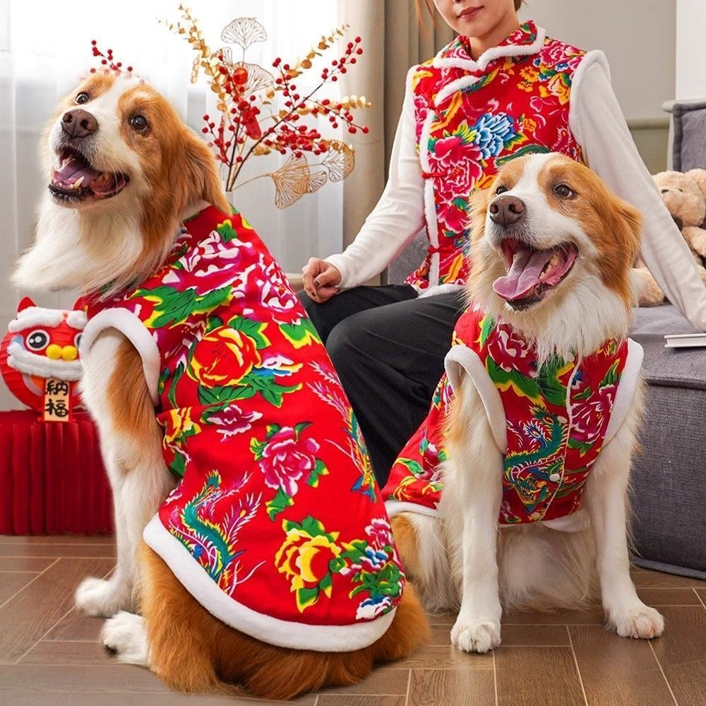 Big dog clothes, autumn and winter warm, Northeast big flower padded jacket, golden retriever, large dog New Year's clothes, cold-proof clothes