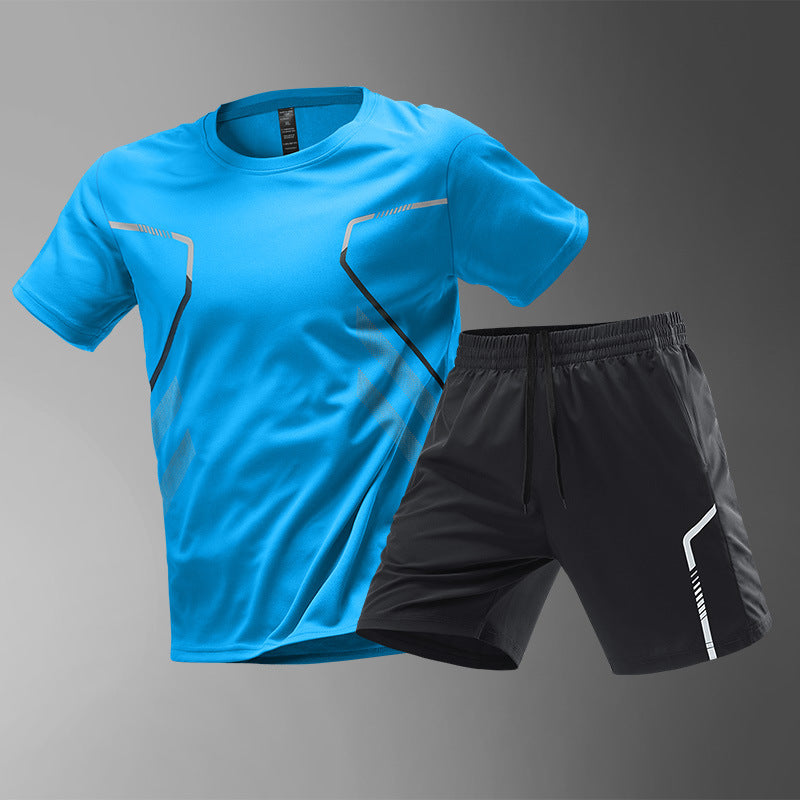 Ice silk sportswear suit men's running quick-drying clothes t-shirt short-sleeved shorts summer fitness football training clothes equipment