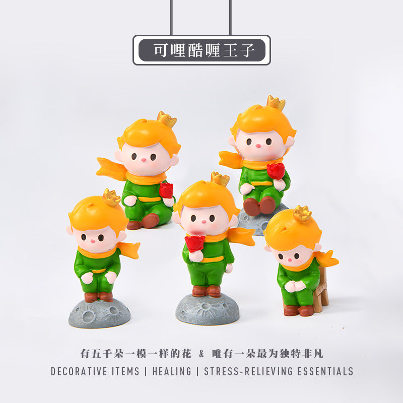 Creative and cute handmade ornaments Car desktop Home decoration Resin handicrafts Prince take flower small ornaments