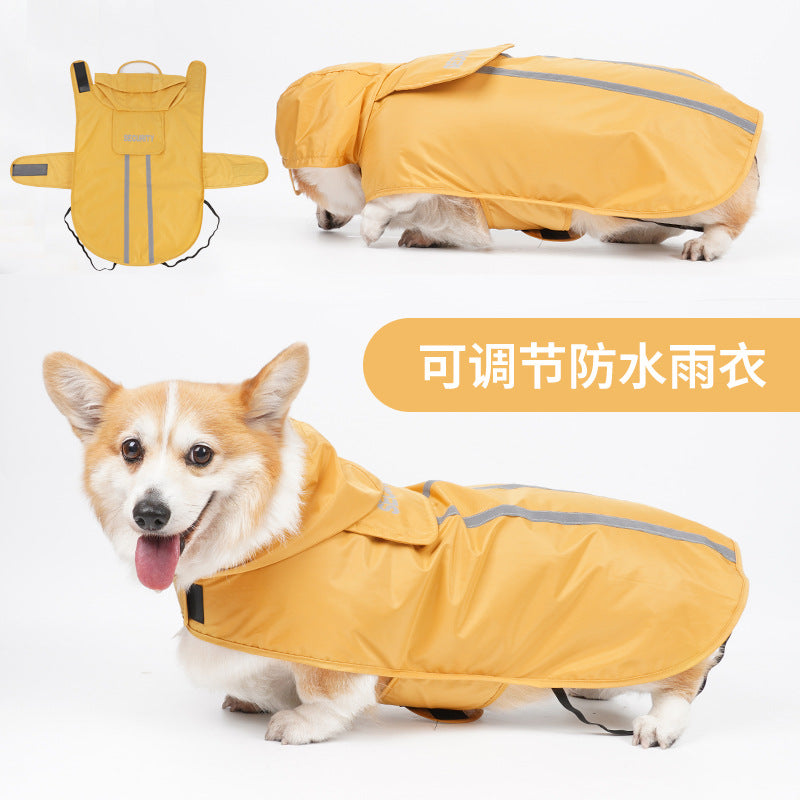 Waterproof reflective dog raincoat can pull pets when going out Outdoor products Small and medium pet rainy clothes